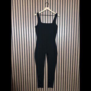Black Jumpsuit XL Womens Ribbed One Piece Sleeveless Fabric Stretch Fitted